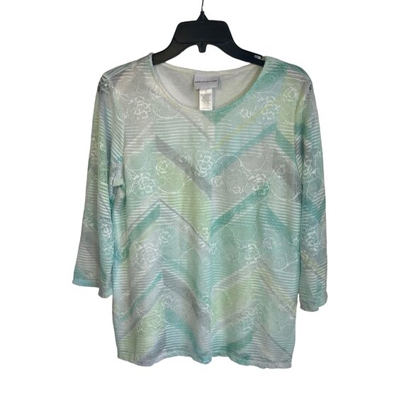 Alfred Dunner Top Small Chevron Lace Scoop Neck 3/4 Sleeve - Picture 1 of 3